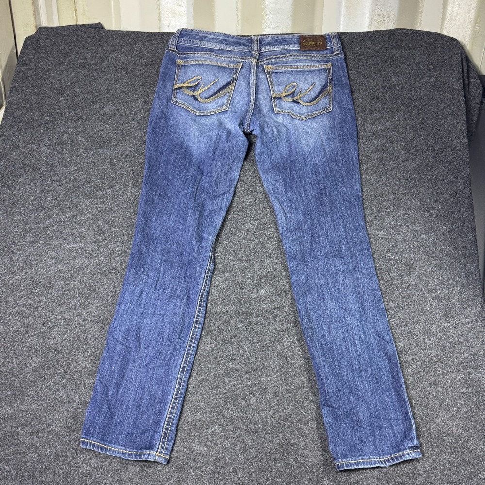 Express Jeans Women 10 Blue Denim Cotton Stretch Medium Wash Mid Rise Skinny Leg